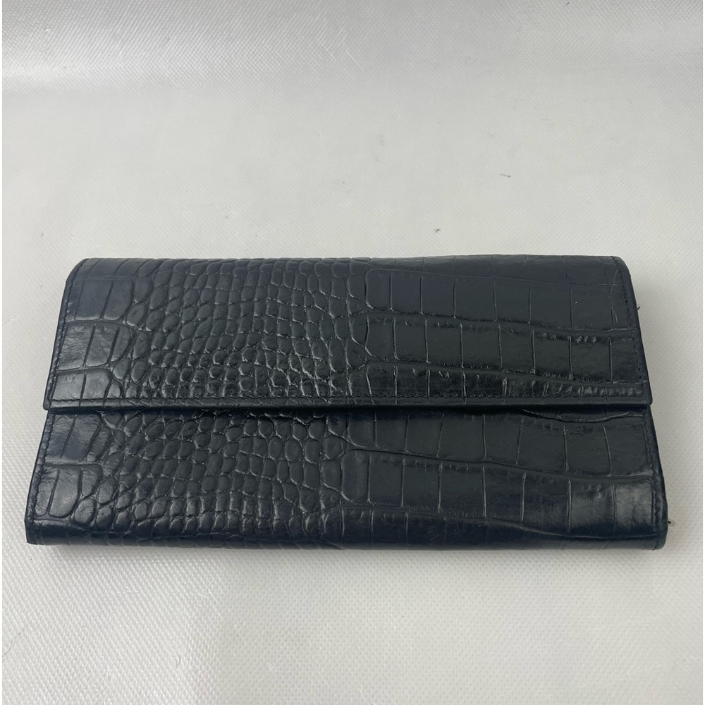 Furla Embossed Croc Long Black Wallet